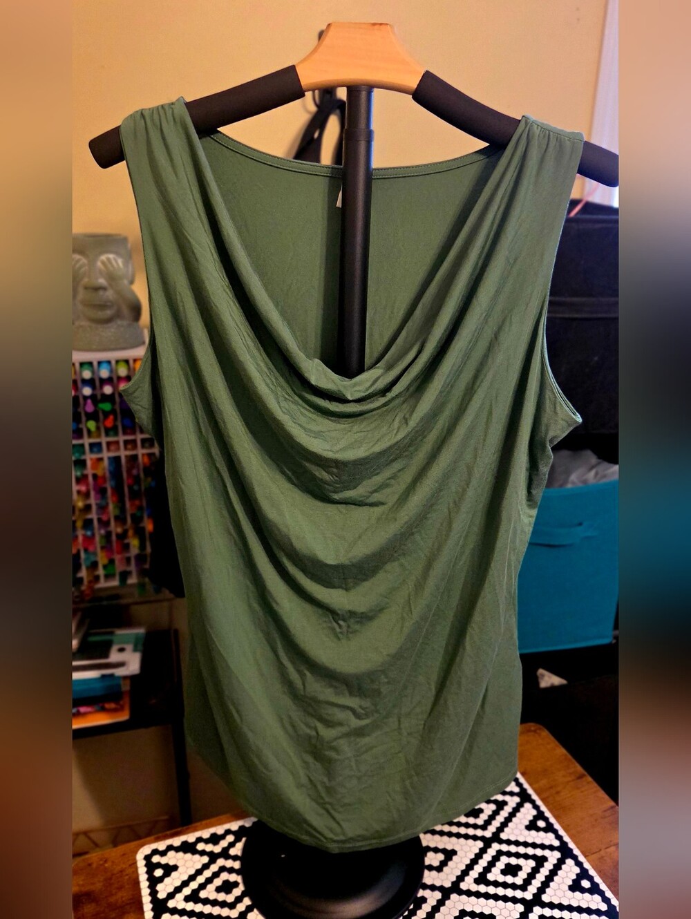 Women's Olive Green Draped Cowl Neck Tank Top NWOT